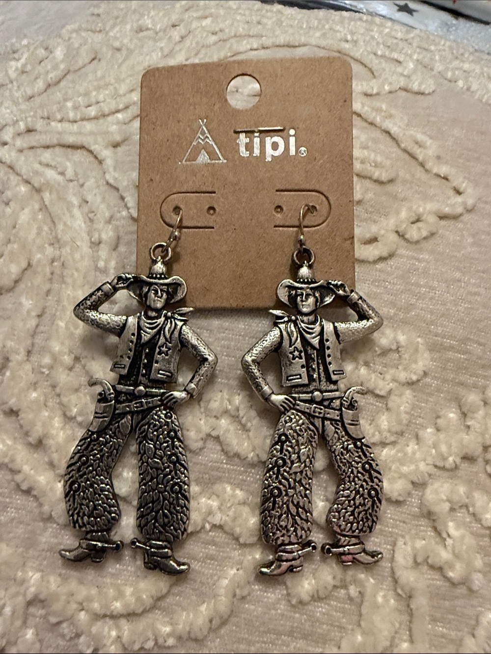 Tipi Silver Cowboy Dangle Earrings - Western Cowgirl Style